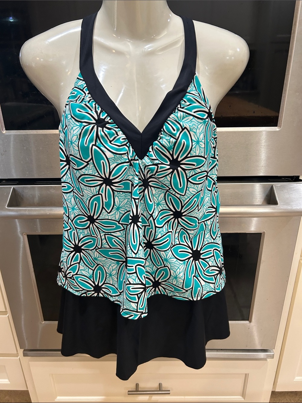 Sonoma Teal Floral Tankini with Black Skirt